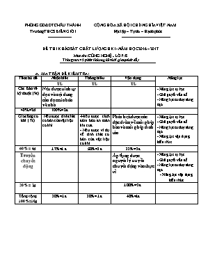 Đề thi khảo sát chất lượng học kì I - Năm học 2016 2017 môn thi Công nghệ lớp 8
